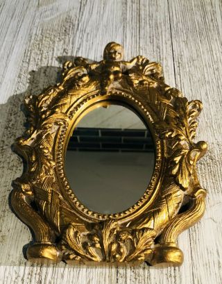 Vintage Antique Italian Florentine Cherub Gold Gilt Ornate Table Standing Mirror 2