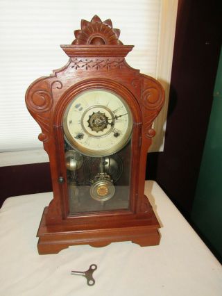 Antique 1880s Waterbury Clock Co.  " Melrose " Shelf Mantel Pendulum Clock