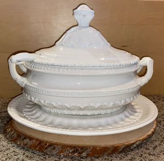 Vintage Large White Soup Tureen With Lid,  Ladle & Plate Made In Italy