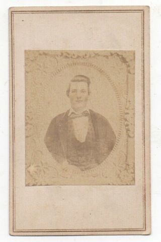 1860s Cdv Photo Of Man From Shelbyville Indiana W/ 3 Cent Green Revenue Stamp