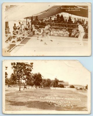 C1920s Uss Seattle Panama Boxing Bout - Vintage Navy Photo - Same Size As Rppc