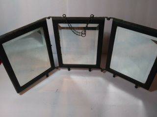 Vintage Tri - Fold Mirror Vanity Shaving Travel Dresser Beveled Glass Hanging
