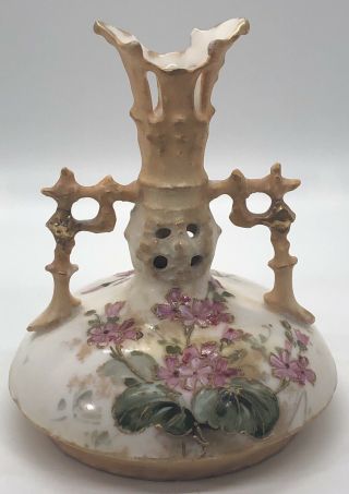 Antique Ernst Wahliss Turn Teplitz Vase 609 Worldwide Hand - Painted Pink Flower