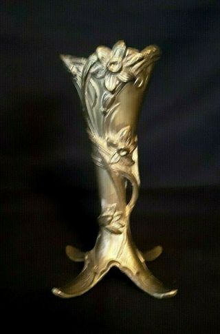 Antique Bronze Art Nouveau Floral Bud Vase