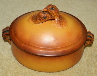 Antique Porcelain Bowl & Top Cover Chicken Design Made In France Rare