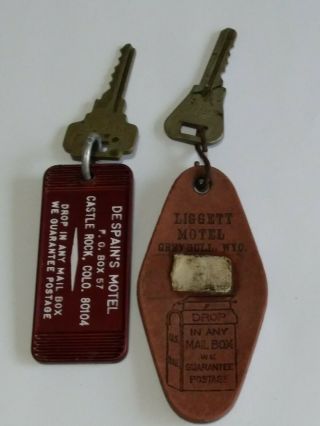 2 Vintage Hotel Keys,  Castle Rock Colorado,  Greybull Wyoming.  B8