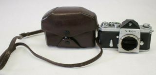 Vintage Nikon F 35mm Film Camera - Silver,  Body Only W/ Brown Leather Case