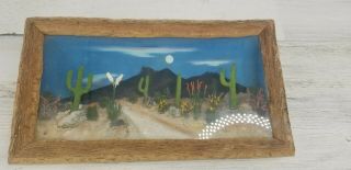 1950s Folk Art Carved Desert Scene Relief Saguaro Cactus Diorama Scenic Model Az