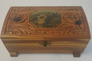 Vintage Large Hand Carved Cedar Wooden Storage Trinket Jewelry Box.  Cigar Box.