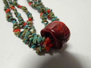Vintage Antique Santo Domingo Pueblo Indian Turquoise Coral Nuggetr Necklace