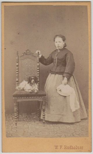1860s Cdv Lady With Dog,  Albumen