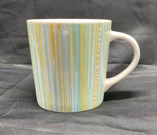Starbucks Coffee Mug Cup Wide Mouth Vertical Stripes Blue Green Yellow 2005 16oz