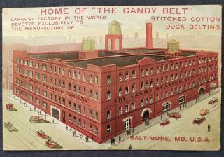 1920s Vtg Baltimore Md Gandy Belt Factory Advertising Postcard Great Graphics