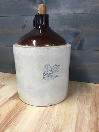 Vintage Antique Maple Leaf Western Stoneware Whiskey Moonshine Shoulder 10 " Jug