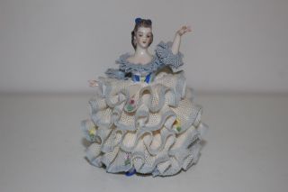 Vintage Muller Volkstedt Ireland Dresden Lace Porcelain Figurine - Victorian Woman