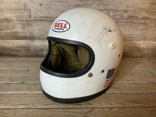 Vintage Bell 1970s Full Face Motorcycle Or Racing Helmet Size 7 1/8