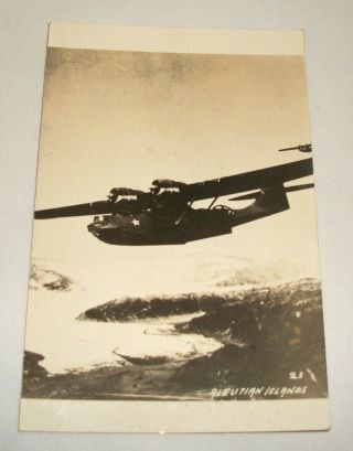 Vintage Photo Postcard Pby Flying Boat Airplane Aleutian Islands Alaska Rppc