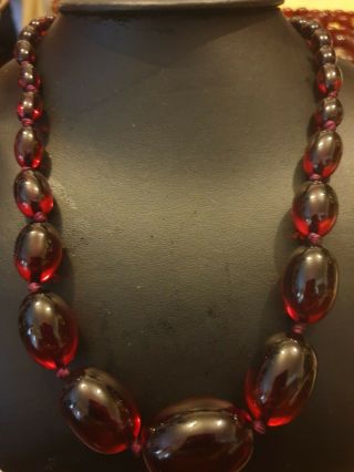 Vintage Art Deco Red Cherry Amber Bakelite Bead Necklace 50 Grams