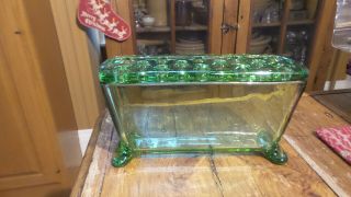 Vintage Antique Elegant Glass Flower Frog Vase Green,  Rectangular
