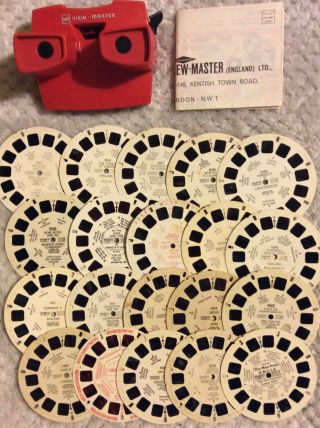 Viewmaster - Gaf Red 3d Viewer,  20 X Mixed Reels,  Reel List