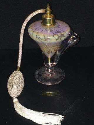 Unique Vintage Antique Victorian Art Deco Pink Perfume Bottle Applied Glass