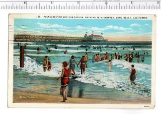 Old Postcard W Franklin 1c Stamp 1931 Machine Cancel Pleasure Pier Long Beach Ca