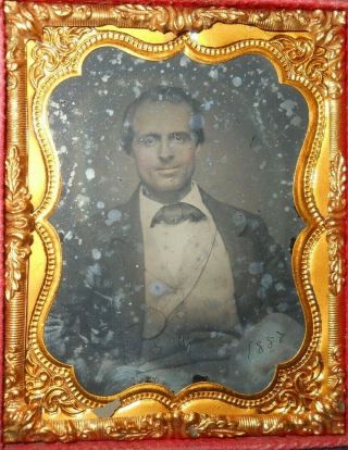 1/9th Size Ambrotype Of Young Man With 1887 Date In A Half Case