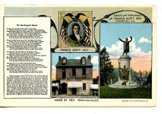 Frances Scott Key Home - Star Spangled Banner - Patriotic Song - Vintage Postcard