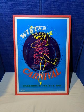 Vintage Dartmouth Winter Carnival 1961 Poster Framed Matted Print Art Deco 24x36