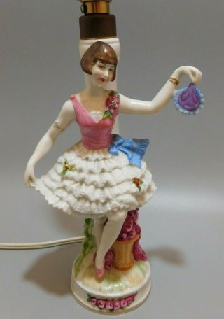 Fabulous Antique German Porcelain Art Deco Flapper Lady Lamp - Half Doll Related