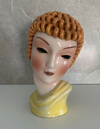 Goldscheider Lenci Style Marked Italy Deco Hollow Eye Lady Bust 1930’s Rare 5 "