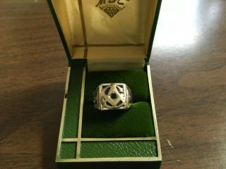 Vintage 10k White Gold Masonic Ring Size 7 1/2