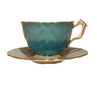 AYNSLEY TURQUOISE BLUE ROSE TEA CUP AND SAUCER Floral Tiffany Color Teacup Gold 2