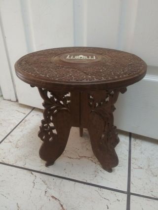 Vintage Carved Wood Table And Folding Base