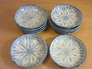 Set Of 10 Vintage / Antique Chinese Small Blue & White Dishes Plates 4 1/8 "