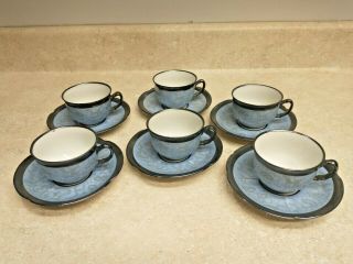 Vintage Demitasse Tea Cups & Saucer Set Of 6 Dekor Keram Silber Bavaria