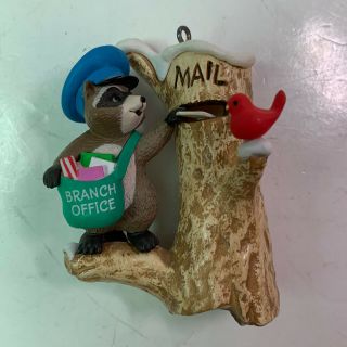 Vintage 1989 Hallmark Christmas Ornament Mail Call Racoon Mail Carrier Boxed