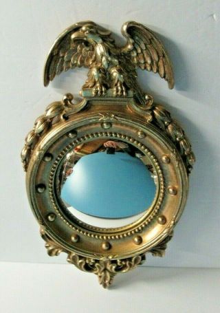 Vintage Porthole Federal American Eagle Convex Mirror Gold Syroco 12 3/4 " Tall