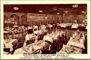 Vintage York City Postcard Wivel Restaurant - 254 W.  54th Street / Interior