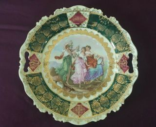 Antique Royal Vienna Beehive Mark Signed Green Gilded Handled Plate 10 "