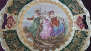 ANTIQUE ROYAL VIENNA BEEHIVE MARK SIGNED GREEN GILDED HANDLED PLATE 10 