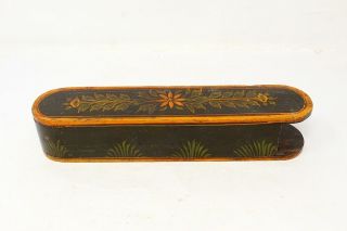Vintage Old Hand Crafted Lacquer Floral Painted Wooden Letter Pen Pencil Box