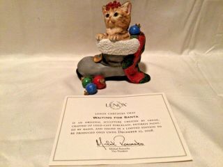 Lenox Waiting For Santa Kitten Ornament (box & Certificate)