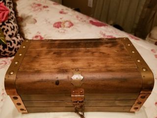 Vintage Antique Oak Wood Hinged Trinket Jewelry Box 1940s