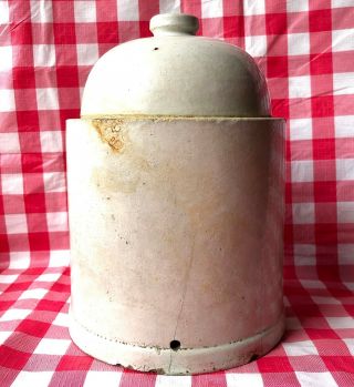 Old Vintage Stoneware Ceramic Chicken Waterer Feeder Lid Farm Primitive Rustic