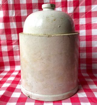 Old Vintage Stoneware Ceramic Chicken Waterer Feeder Lid Farm Primitive Rustic 3