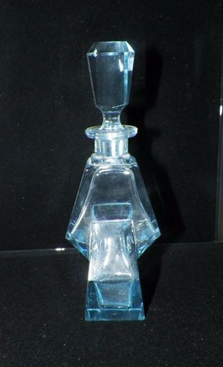 Vintage Blue Glass Stacked Art Deco Perfume Bottle 7 3/4 "