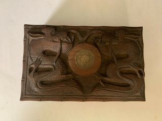 Vintage Hand Carved Wood Trinket Box Dragon Design