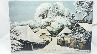 Early Vintage Antique Christmas Postcard Cockington Forge In Winter Snowy Scene