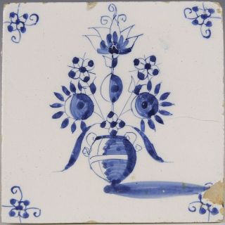 Dutch Delft Blue Tile,  Flowerpot,  18th.  Century.